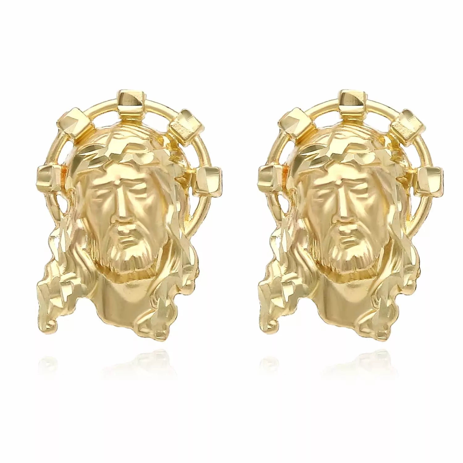 10K Gold Jesus Face Stud Earrings 17mm