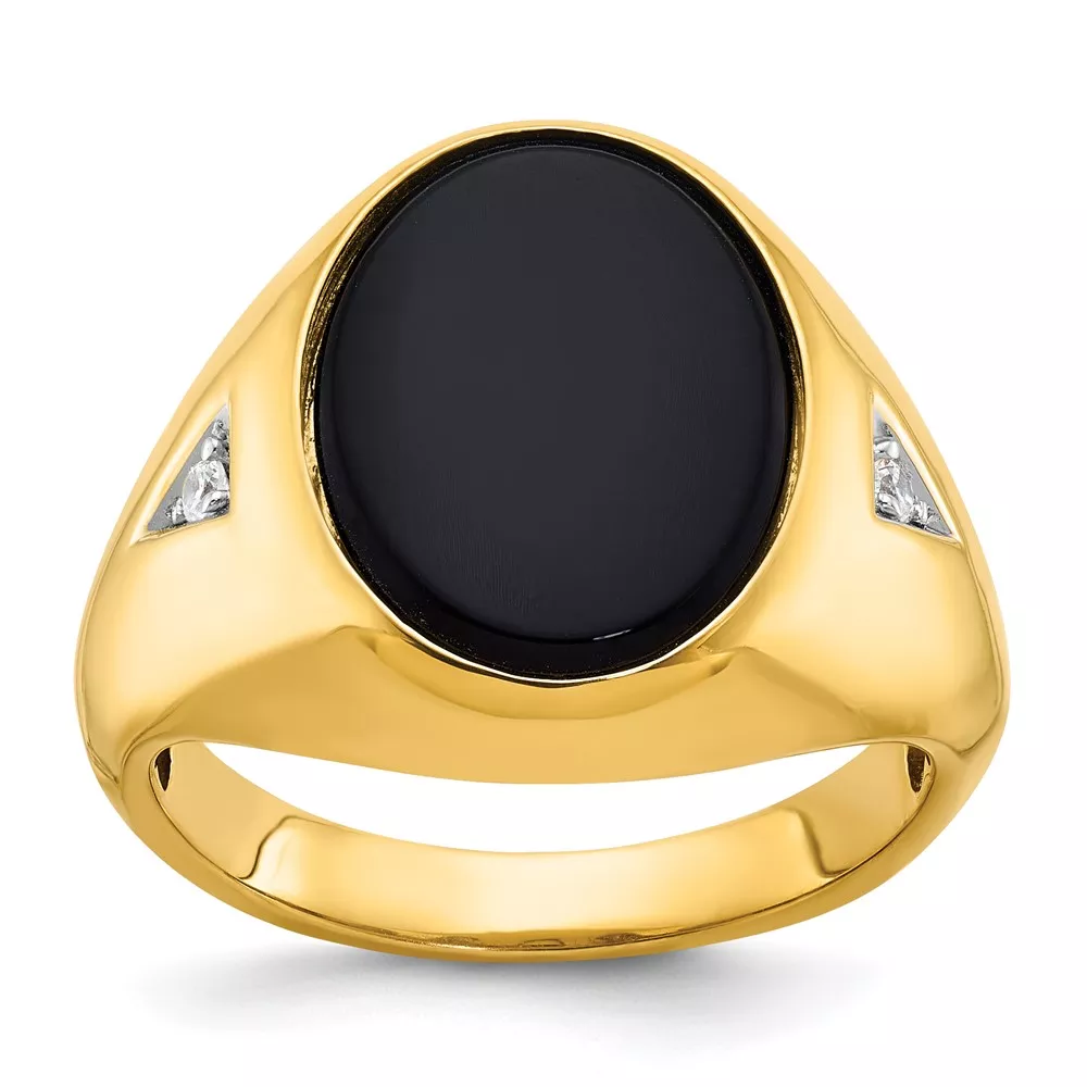 10k IBGoodman Men’s Oval Onyx and Diamond Complete Ring