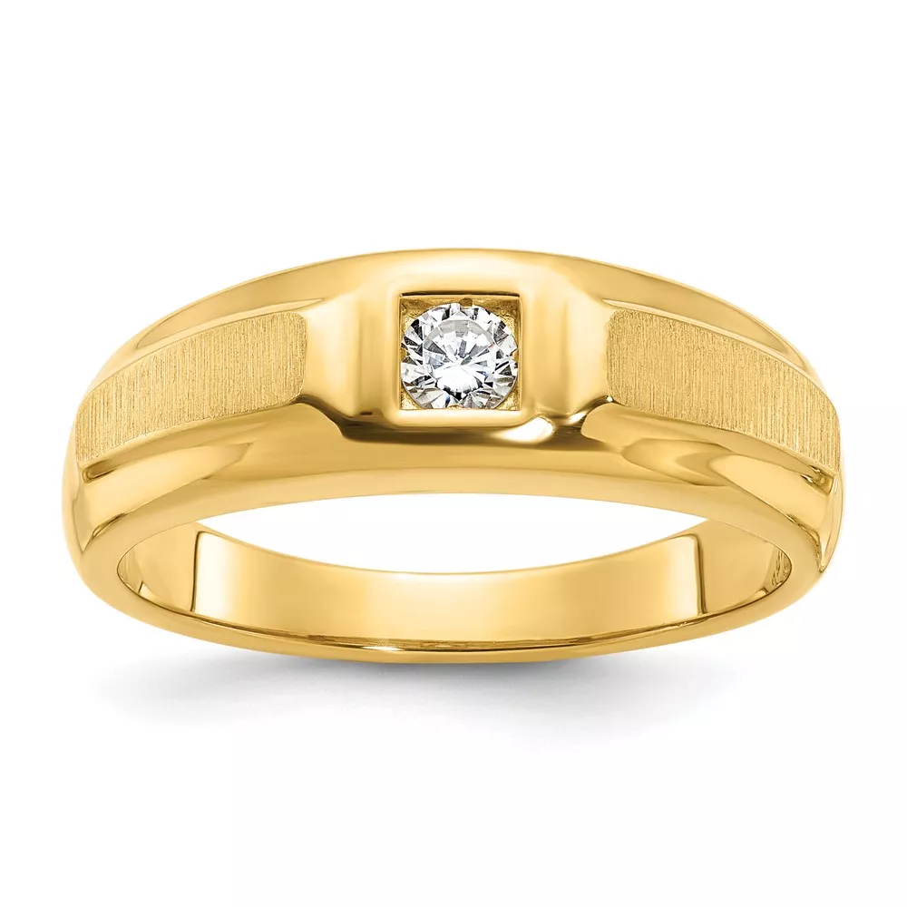 10k IBGoodman Men’s Polished and Satin Diamond Complete Ring