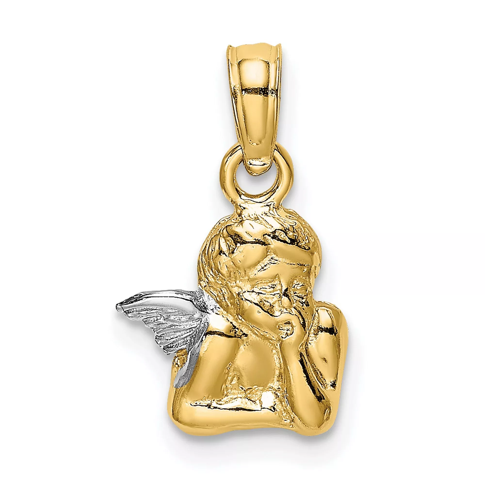 10k Multi-Tone Gold Angel Pendant with One Wing, Cherub Design, Christian Religious Charm