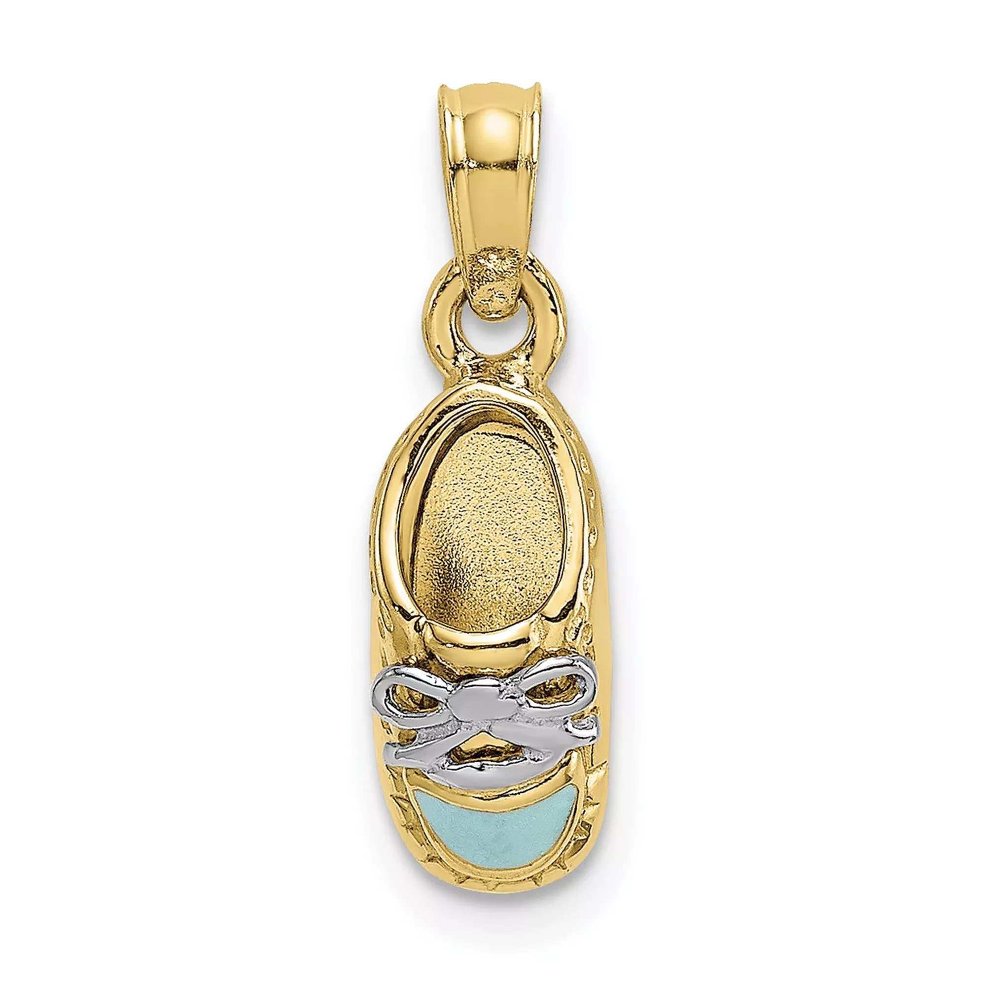10k Multi-Tone Gold Baby Shoe Pendant with Rhodium Accent and Blue Enamel Bow