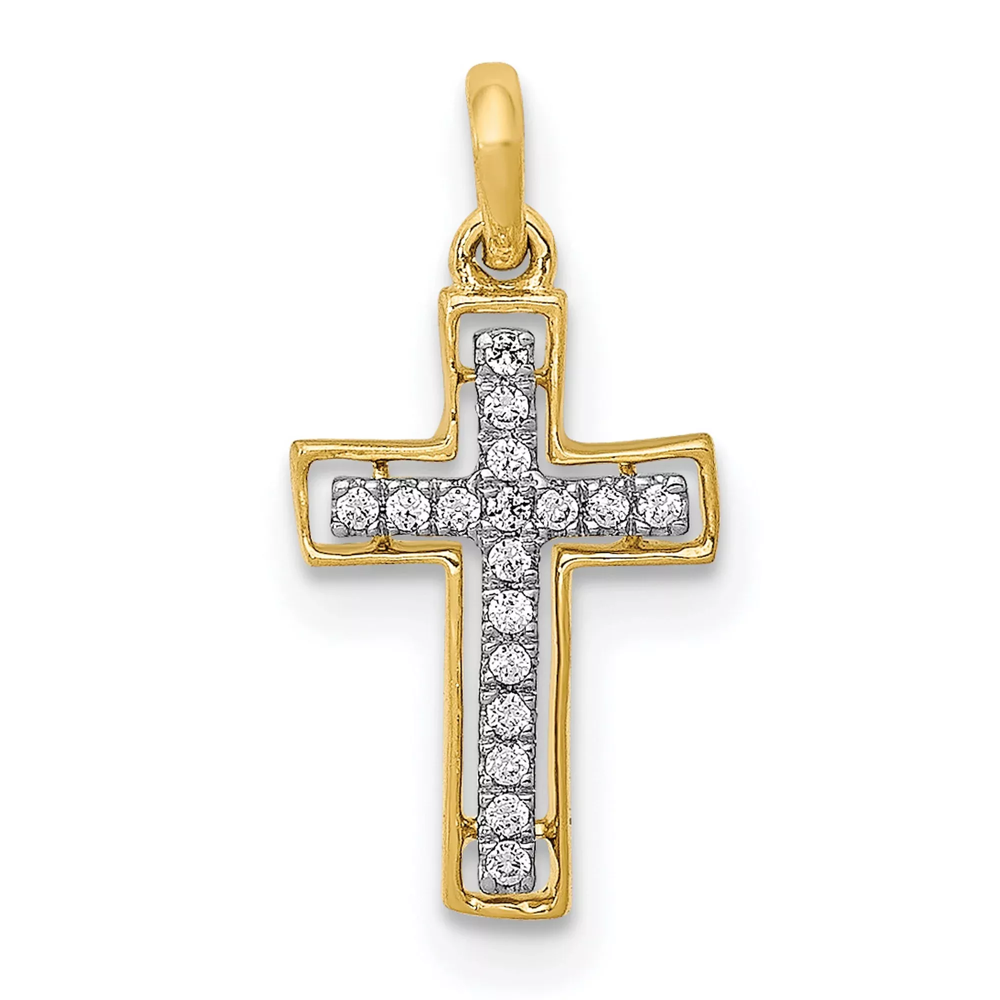 10k Multi-Tone Gold Cross Pendant with Diamond Accents, High Polish Religious Jewelry