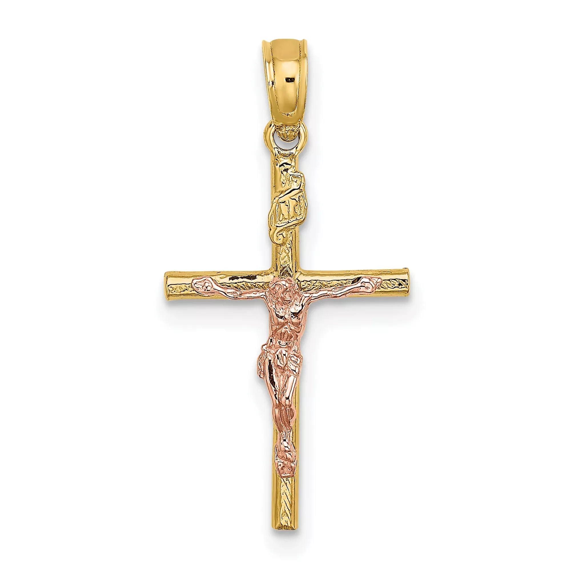 10k Multi-Tone Gold Crucifix Cross Pendant with Textured Jesus Figure
