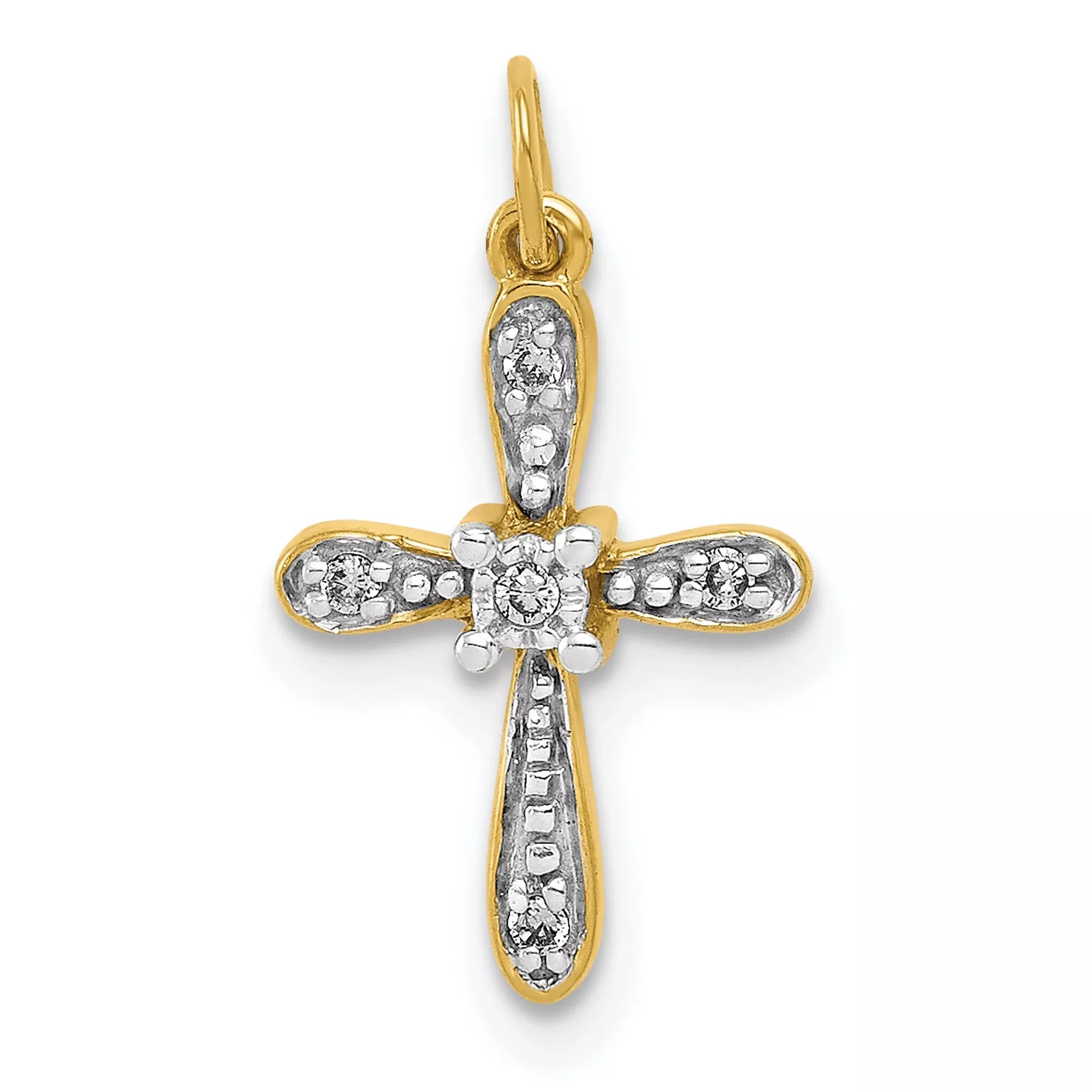 10k Multi-Tone Gold Diamond Cross Pendant, Textured Arms, Modern Faith Design