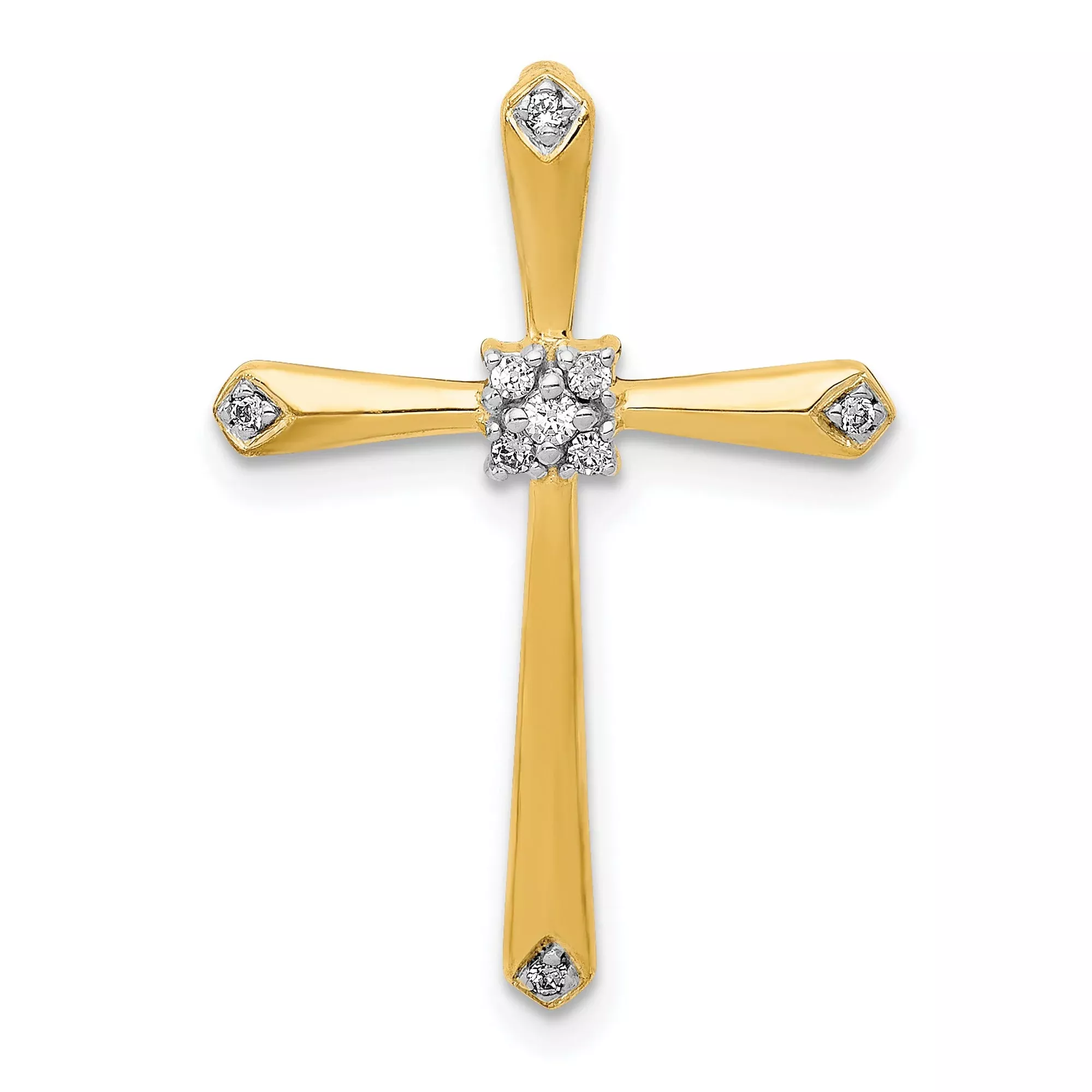 10k Multi-Tone Gold Diamond Cross Pendant with Bezel Set Centerpiece Religious Charm