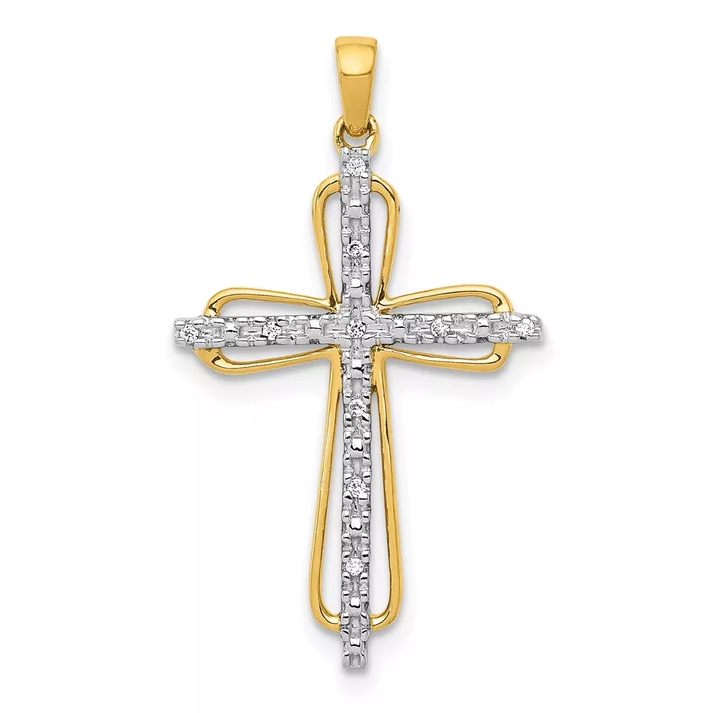 10K & Rhodium .03ct. Diamond Cross Pendant