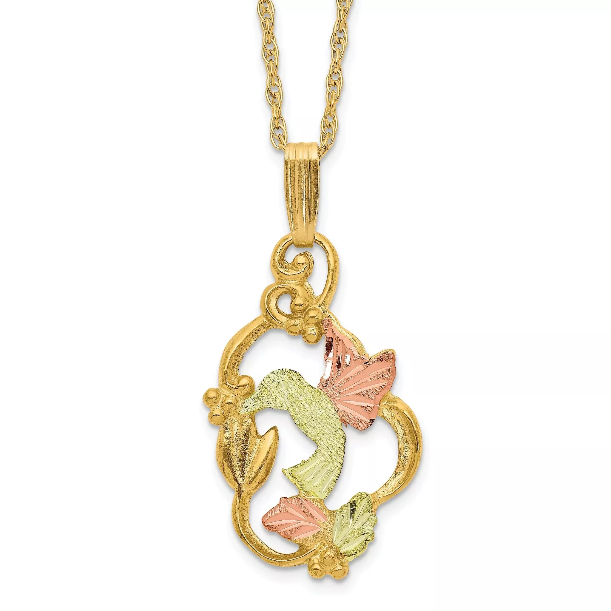 10K Tri-Color Black Hills Gold Necklace with Themed Pendant Elegant Design