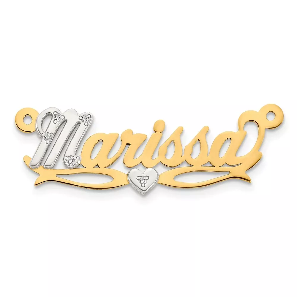 10k Two tone .03ct Diamond Name Plate