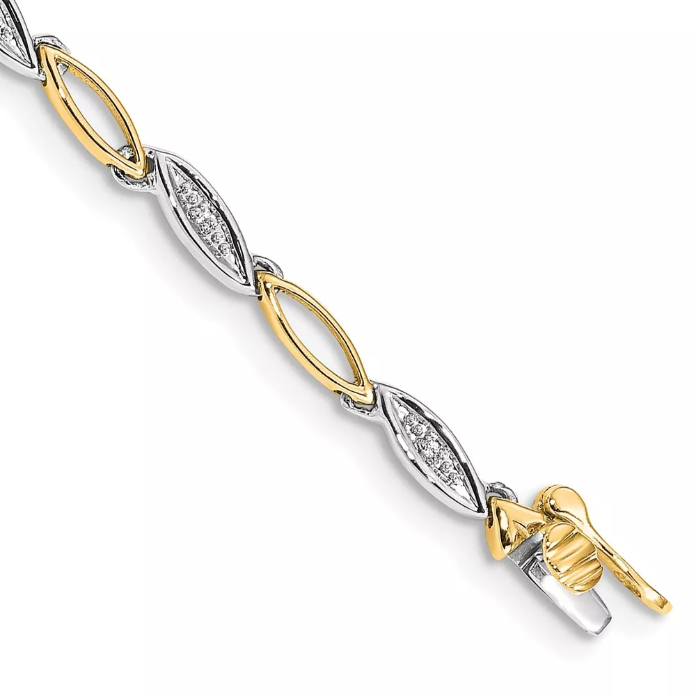 10k Two-tone Diamond 7.5in Link Bracelet