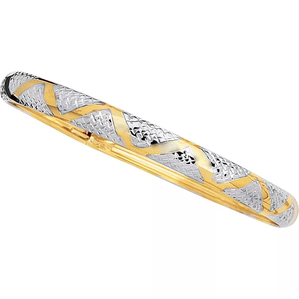 10K Two-Tone Gold 6mm Diamond Cut & Polished Bangle Bracelet - 7" by Orozza Fine Jewelry