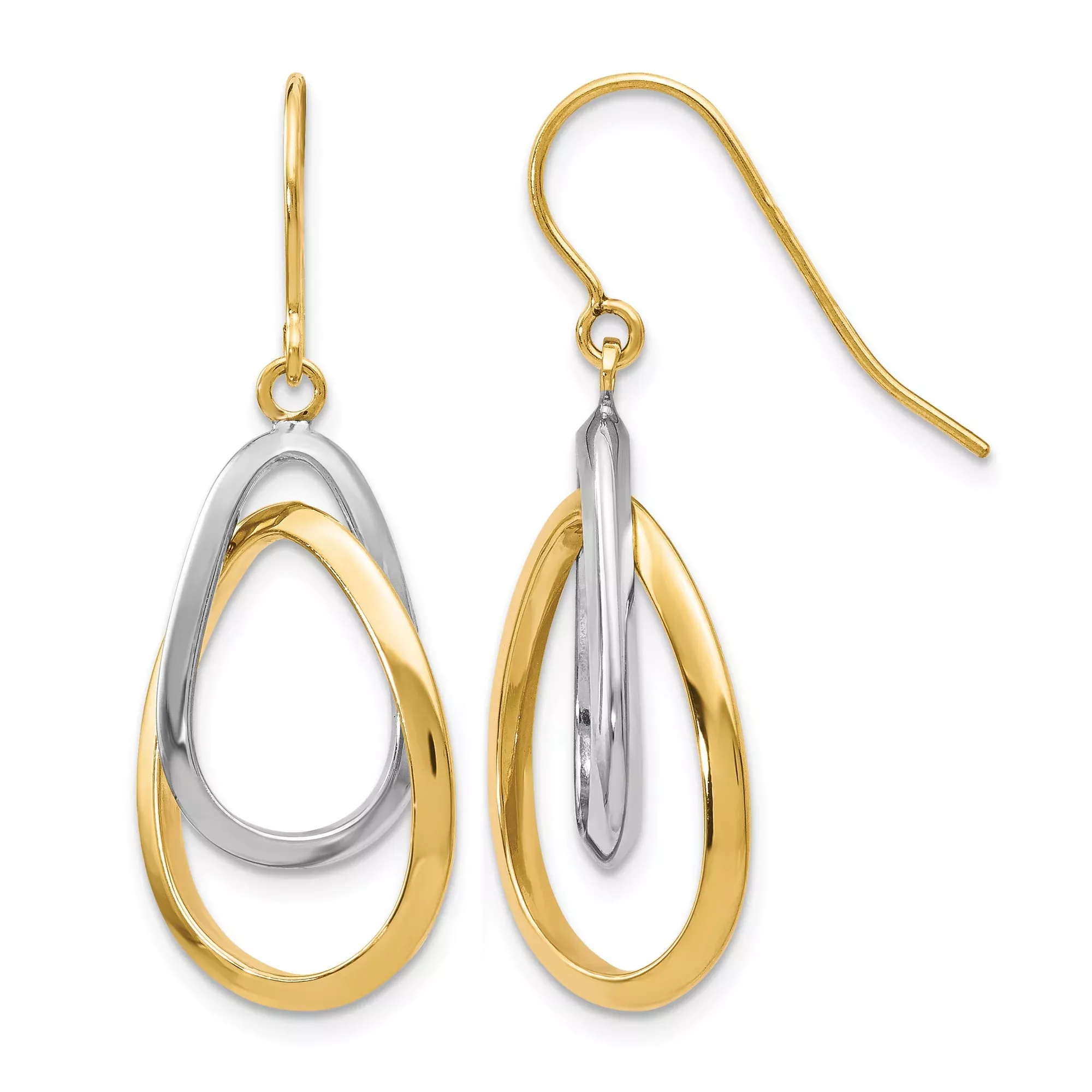 10k Two-Tone Gold Drop Earrings with Interlocking Teardrop Loops for Women