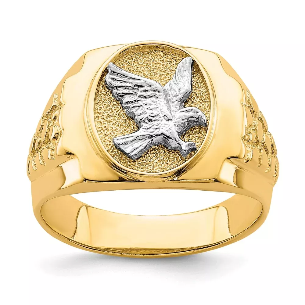 10K Two-Tone Gold Eagle Mens Ring