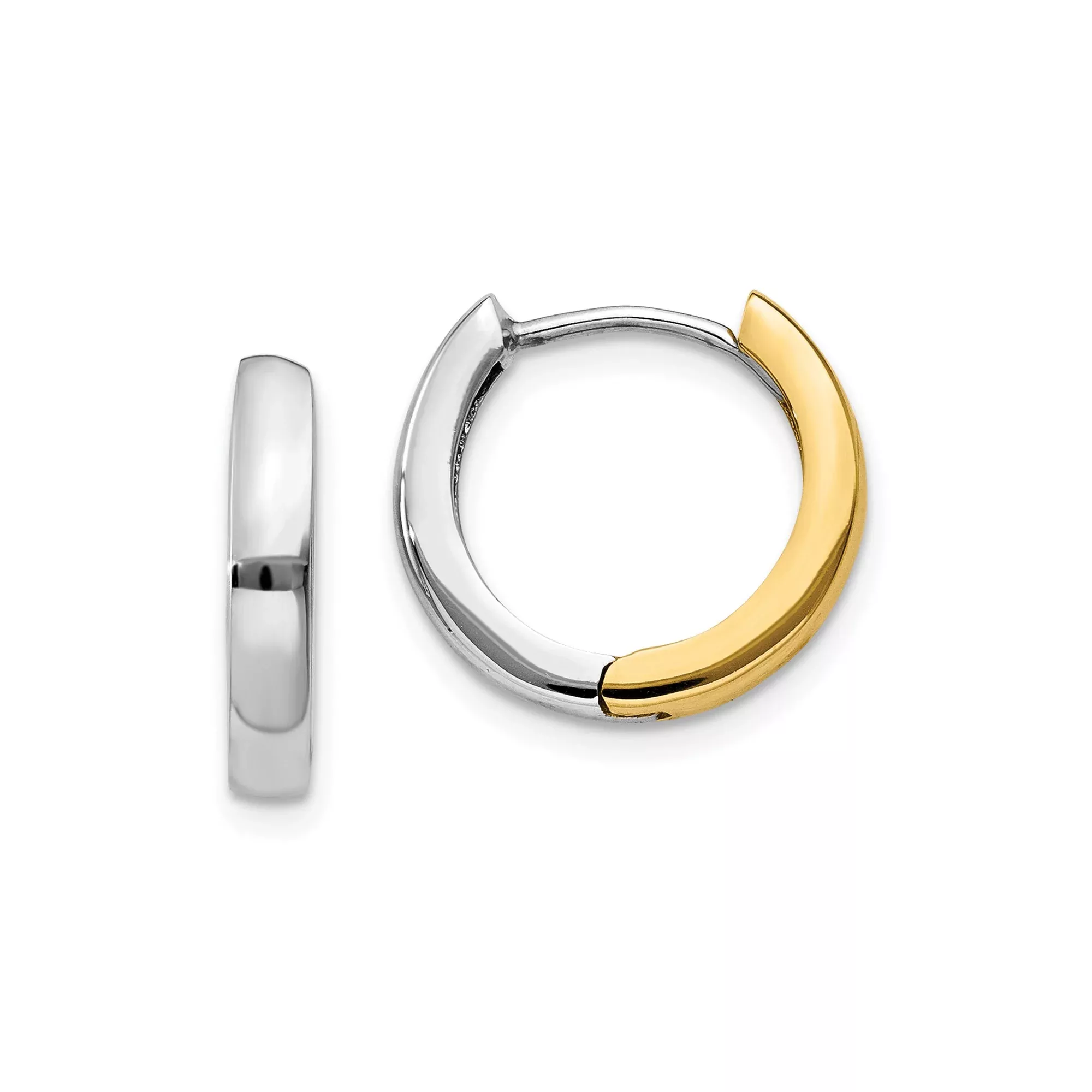 10k Two-Tone Gold Hoop Earrings, Yellow and White Gold, Sleek Modern Minimalist Design