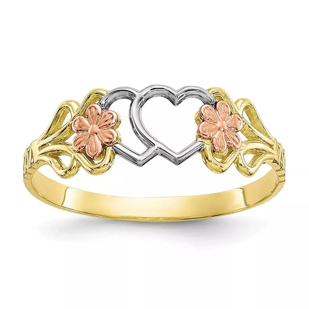 10K Two-Tone Gold w/White Rhodium Double Heart Ring