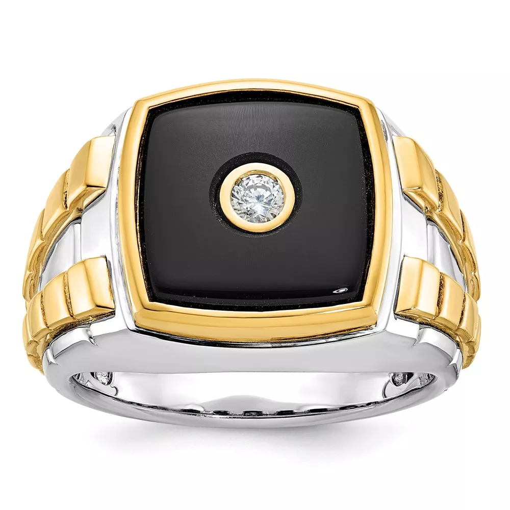 10k Two-tone IBGoodman Men’s Onyx and Diamond Complete Ring