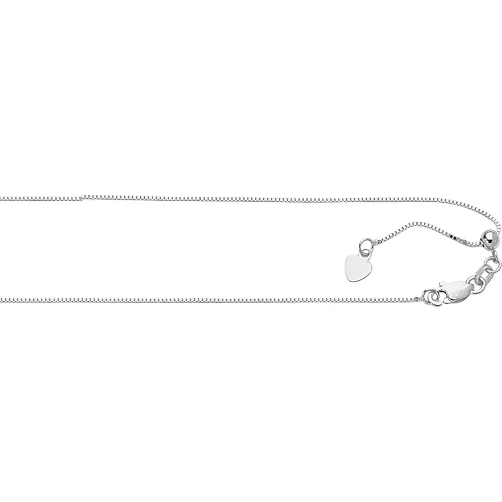 10K White Gold 0.68mm Adjustable Box Chain Necklace with Lobster Clasp - 22" Length by Orozza Fine Jewelry