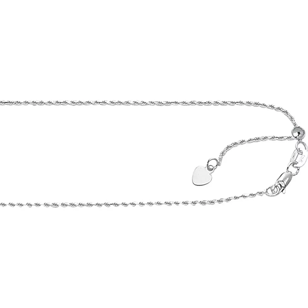 10K White Gold 0.95mm Adjustable Rope Chain Necklace - 22" by Orozza Fine Jewelry