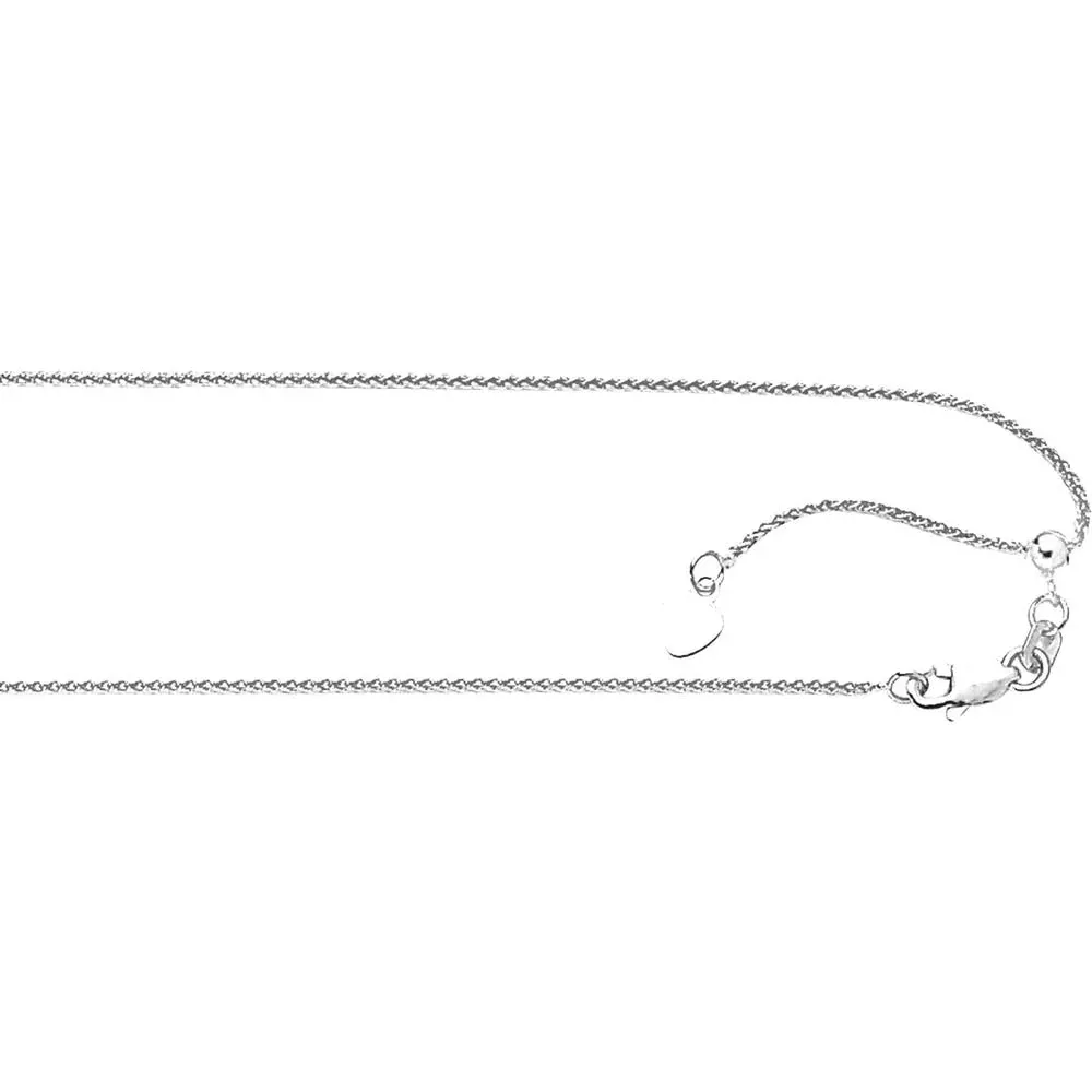 10K White Gold 1.0mm Adjustable Wheat Chain Necklace with Lobster Clasp - 22" by Orozza Fine Jewelry