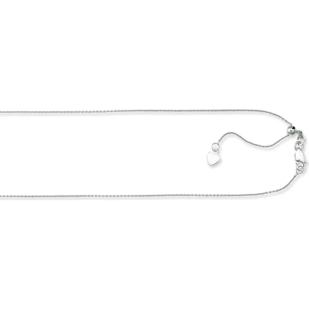 10K White Gold 1.1mm Adjustable Cable Chain Necklace with Diamond Cut Finish - 22" by Orozza Fine Jewelry