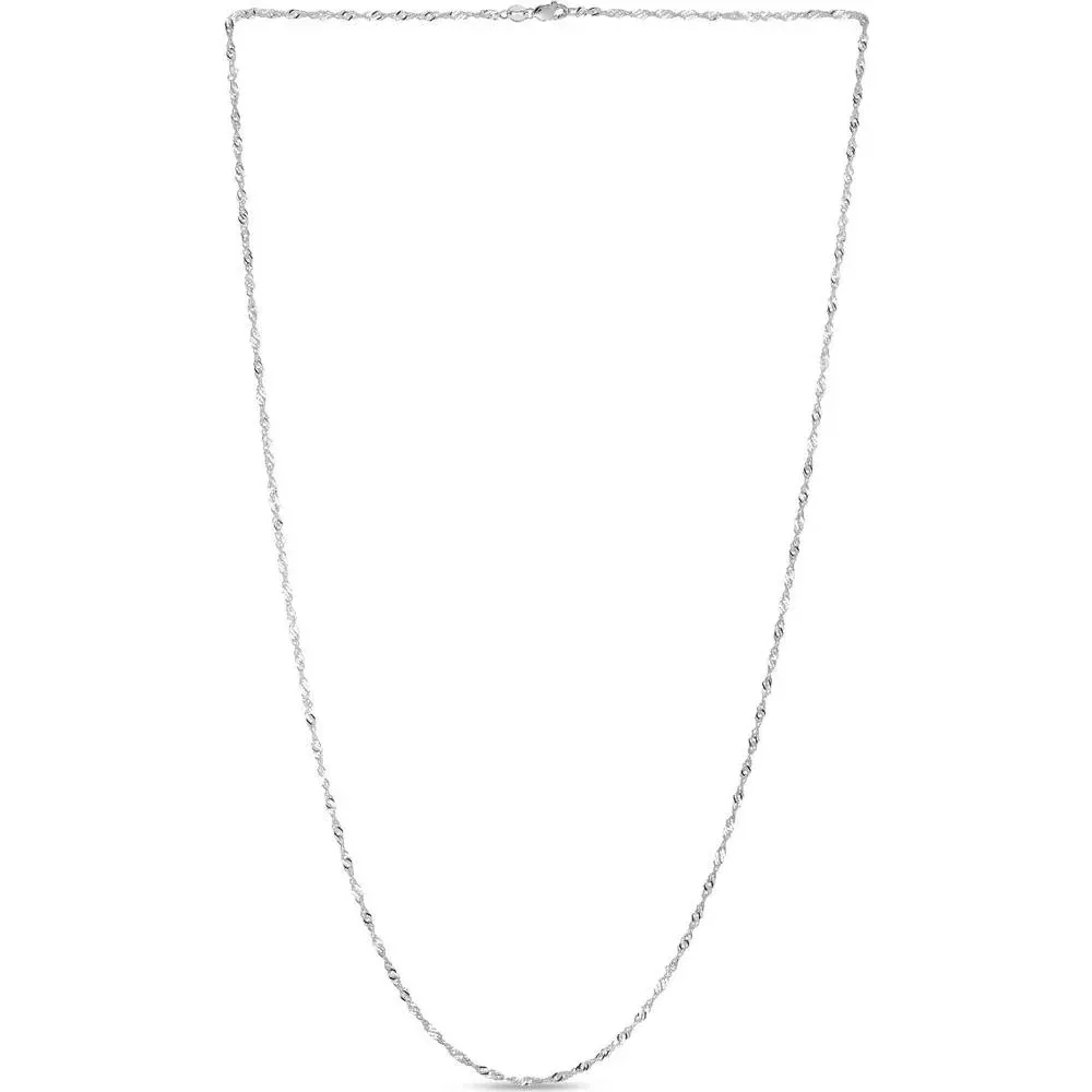 10K White Gold 1.5mm Diamond-Cut Singapore Chain Necklace - 20" by Orozza Fine Jewelry