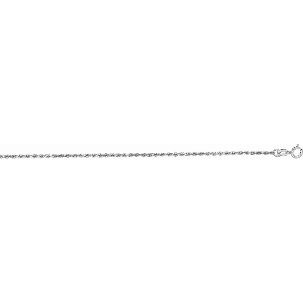 10K White Gold 18" Solid Diamond Cut Rope Chain Necklace - 1.4mm Width by Orozza Fine Jewelry