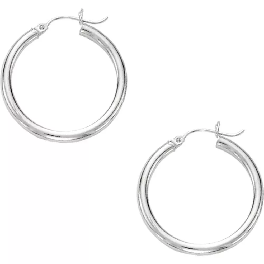 10K White Gold 3x25mm Polished Hoop Earrings by Orozza Fine Jewelry