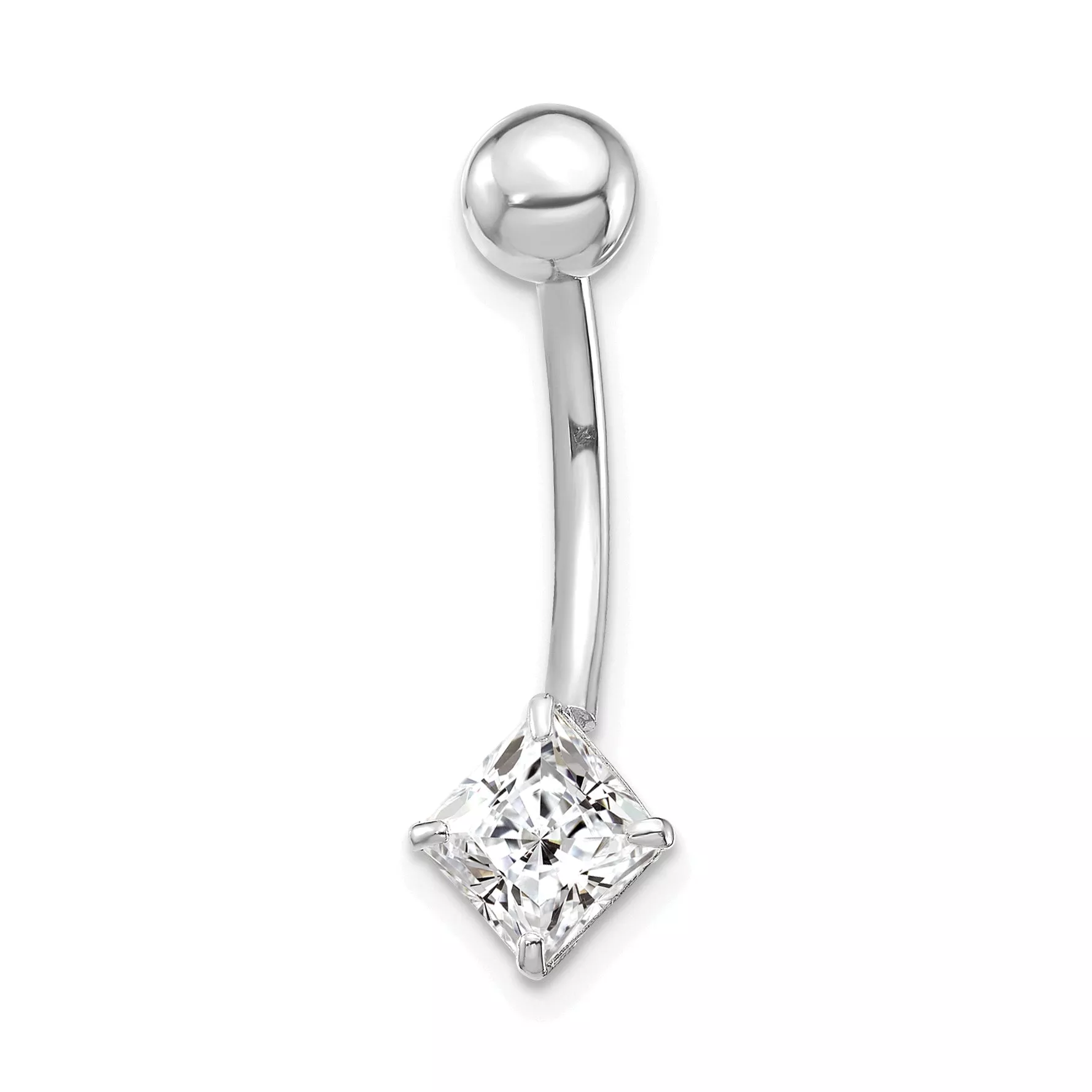10K White Gold Belly Dangle with Square CZ Rhodium Finish