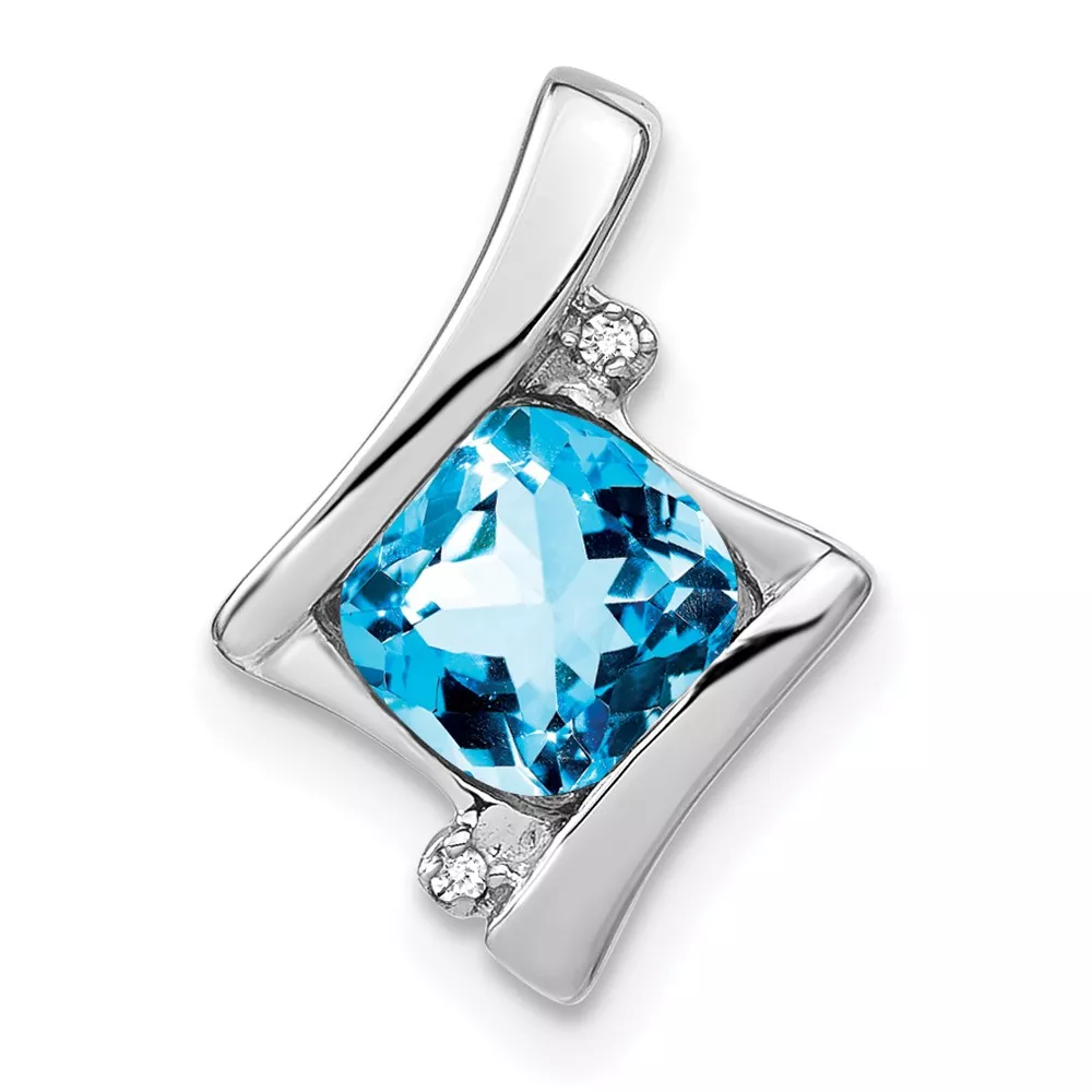 10k White Gold Blue Topaz and Diamond Pendant