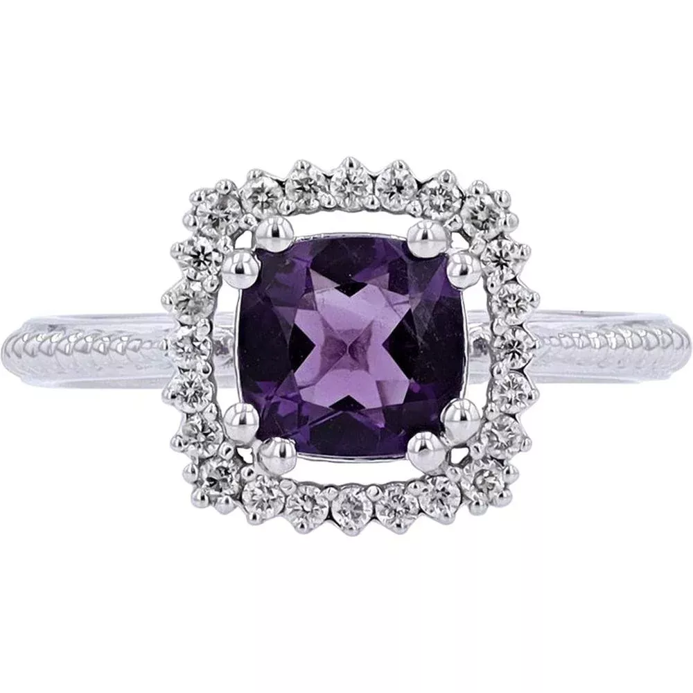 10K White Gold Celestial Halo Gemstone Ring - 1.00 Carat Total Gem Weight, 0.20 Carat Total Diamond Weight
