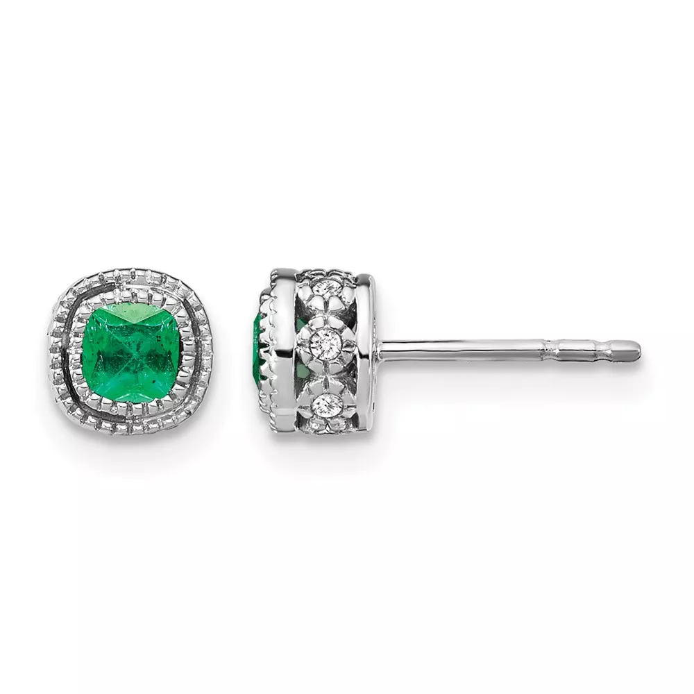 10k White Gold Emerald and Diamond Earrings