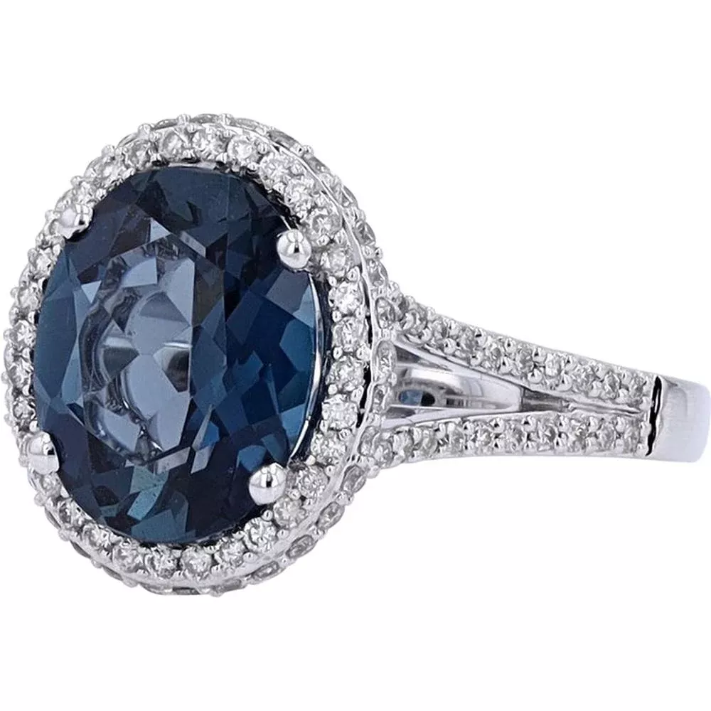 10K White Gold Oval Gemstone Ring with Diamond Accents
