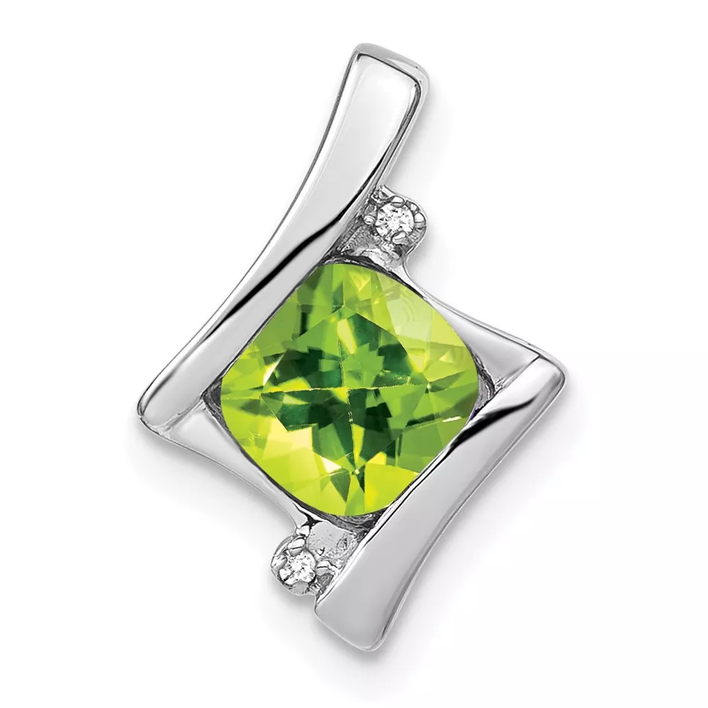 10k White Gold Peridot and Diamond Pendant