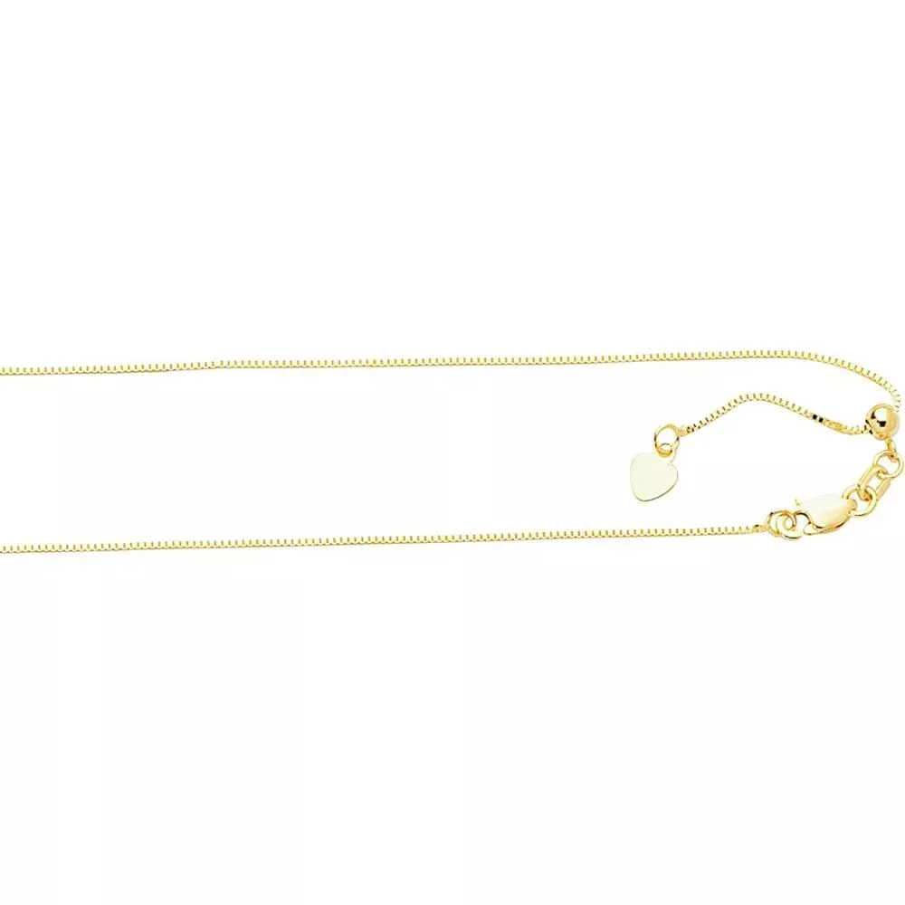 10K Yellow Gold 0.68mm Adjustable Box Chain Necklace - 22" by Orozza Fine Jewelry