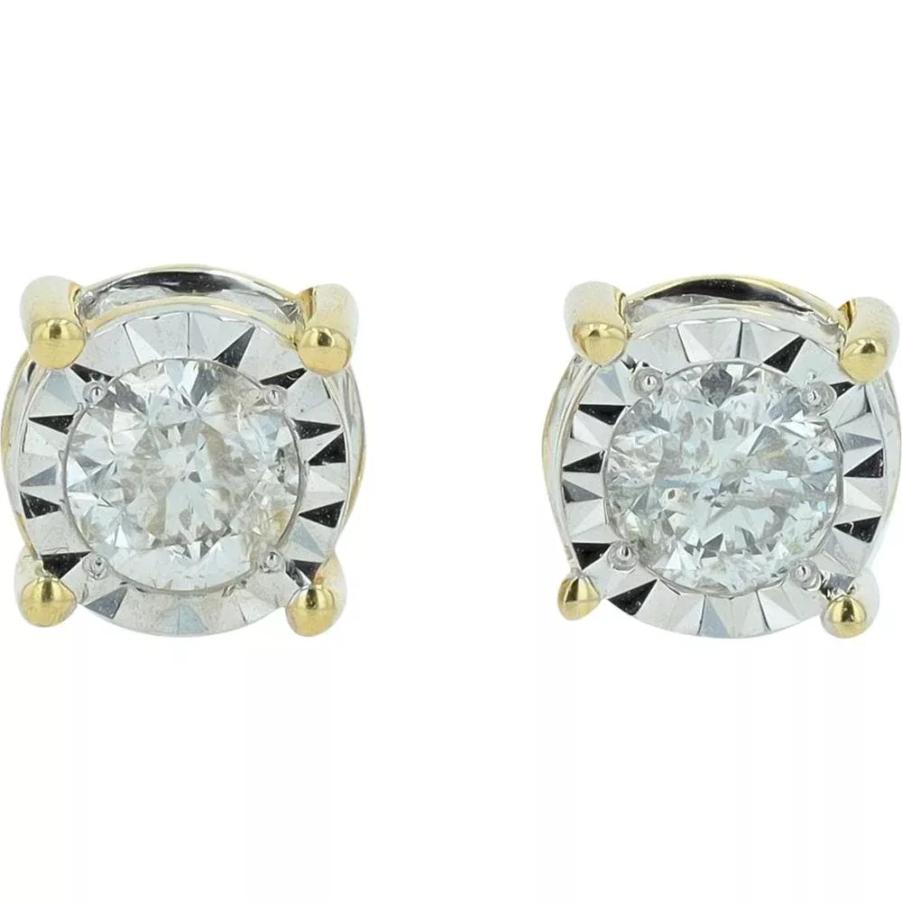 10K Yellow Gold 1.50 Carat Total Diamond Miracle Set Stud Earrings