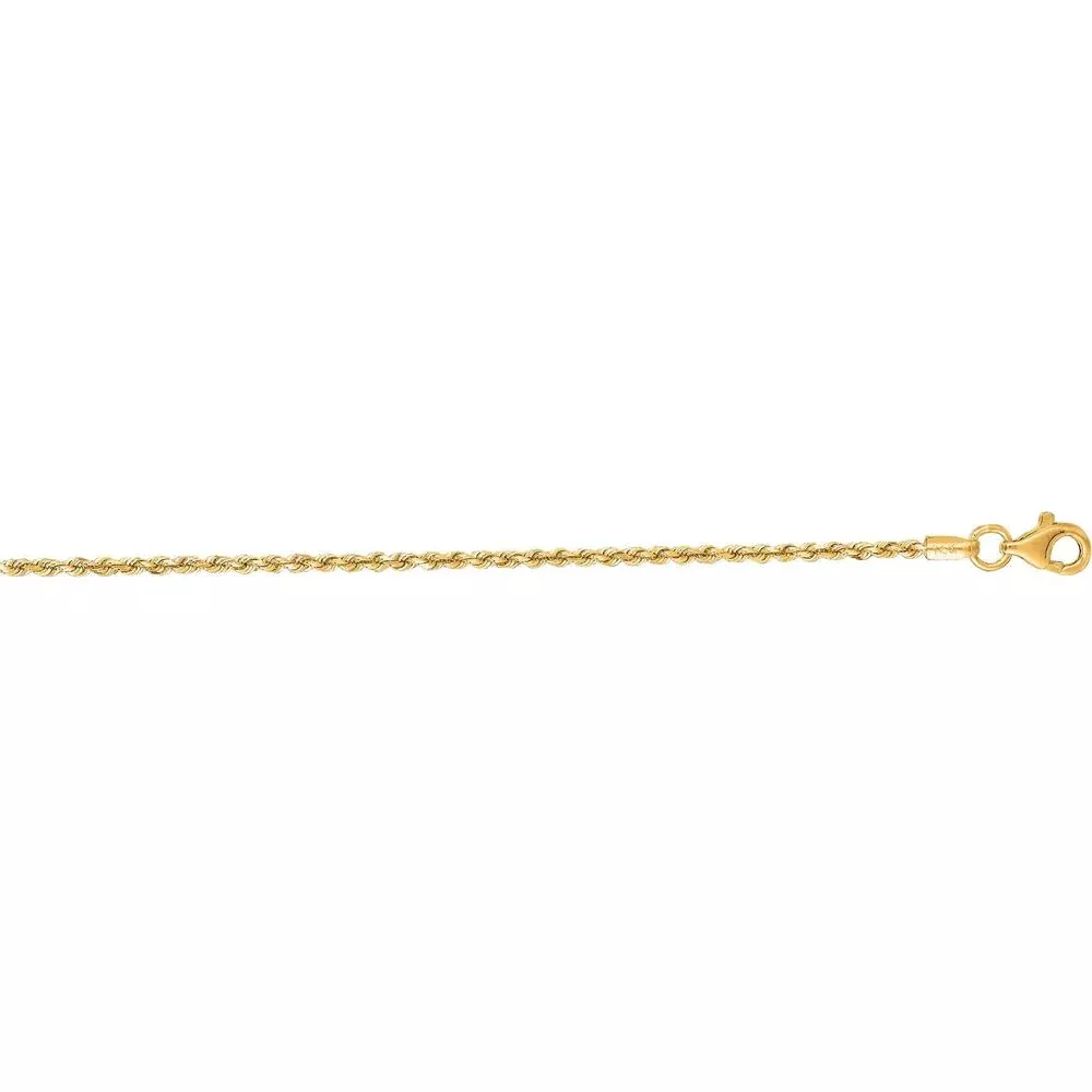 10K Yellow Gold 1.6mm Solid Diamond Cut Rope Chain Necklace - 16" by Orozza Fine Jewelry
