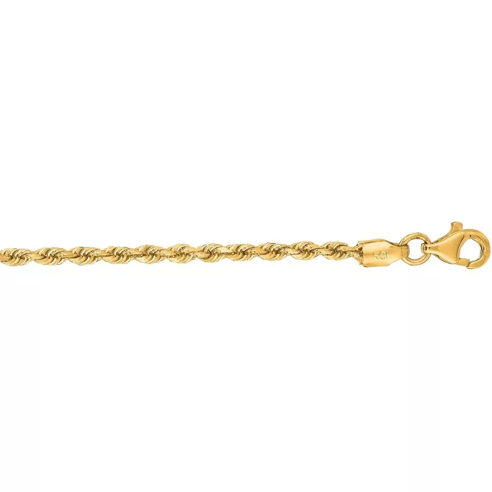 10K Yellow Gold 24" 2mm Solid Diamond Cut Rope Chain Necklace with Lobster Lock by Orozza Fine Jewelry