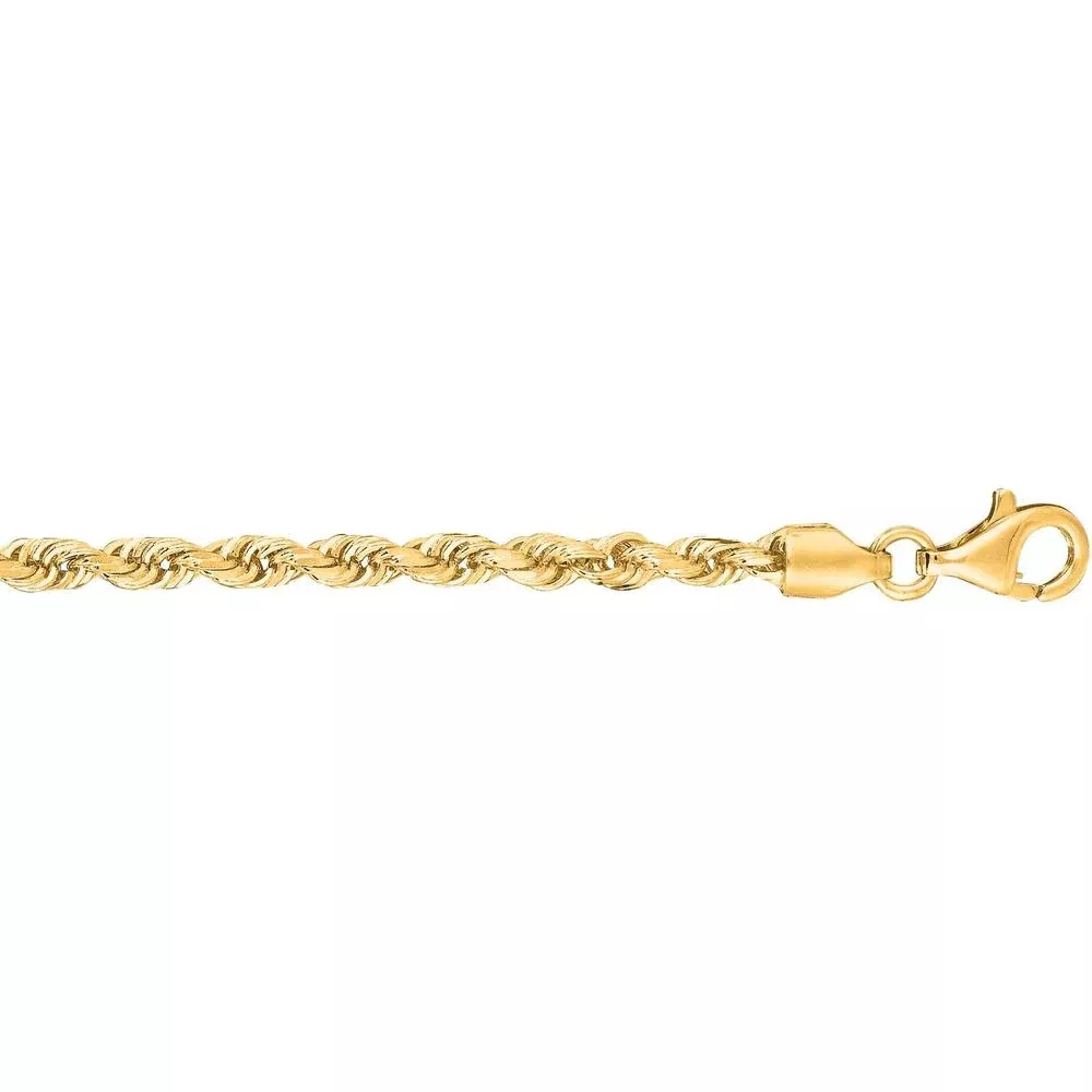10K Yellow Gold 3.0mm Solid Diamond Cut Rope Chain Necklace - 20" with Lobster Lock by Orozza Fine Jewelry