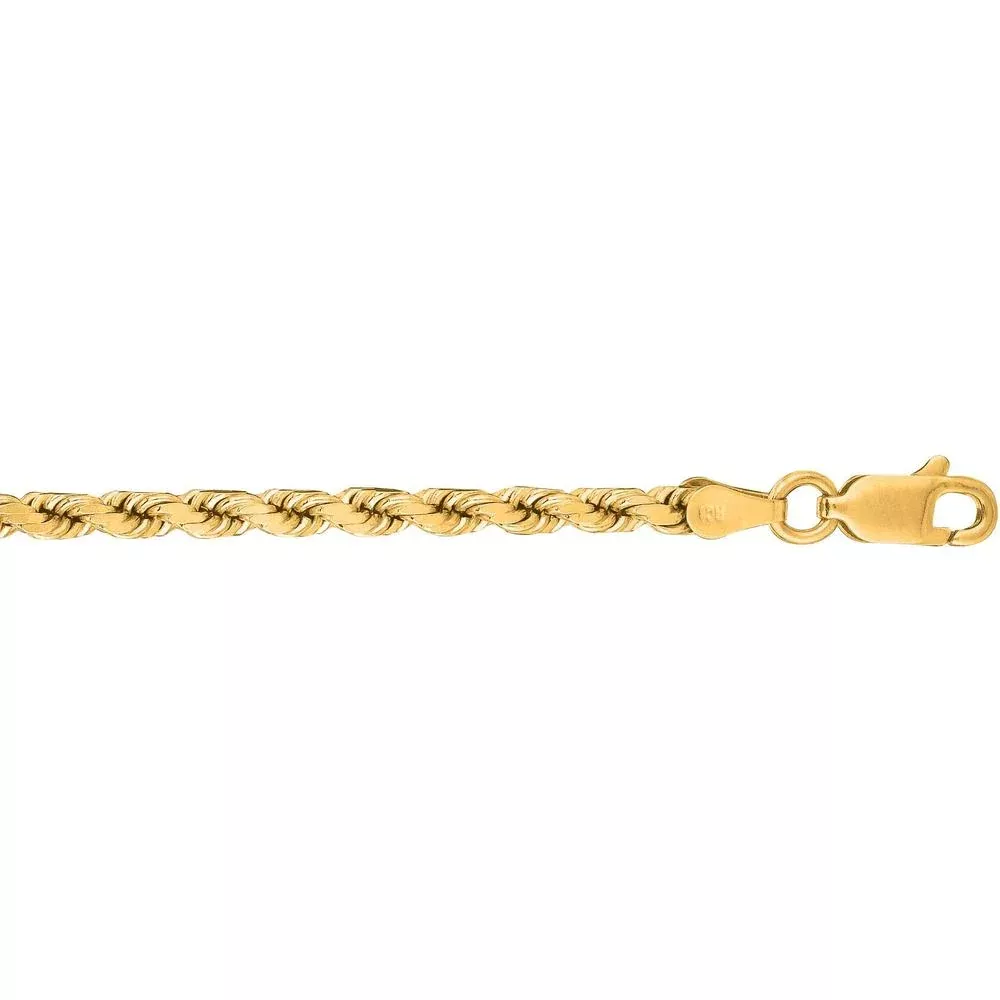 10K Yellow Gold 3.5mm Solid Diamond Cut Rope Chain with Lobster Lock - 7" by Orozza Fine Jewelry