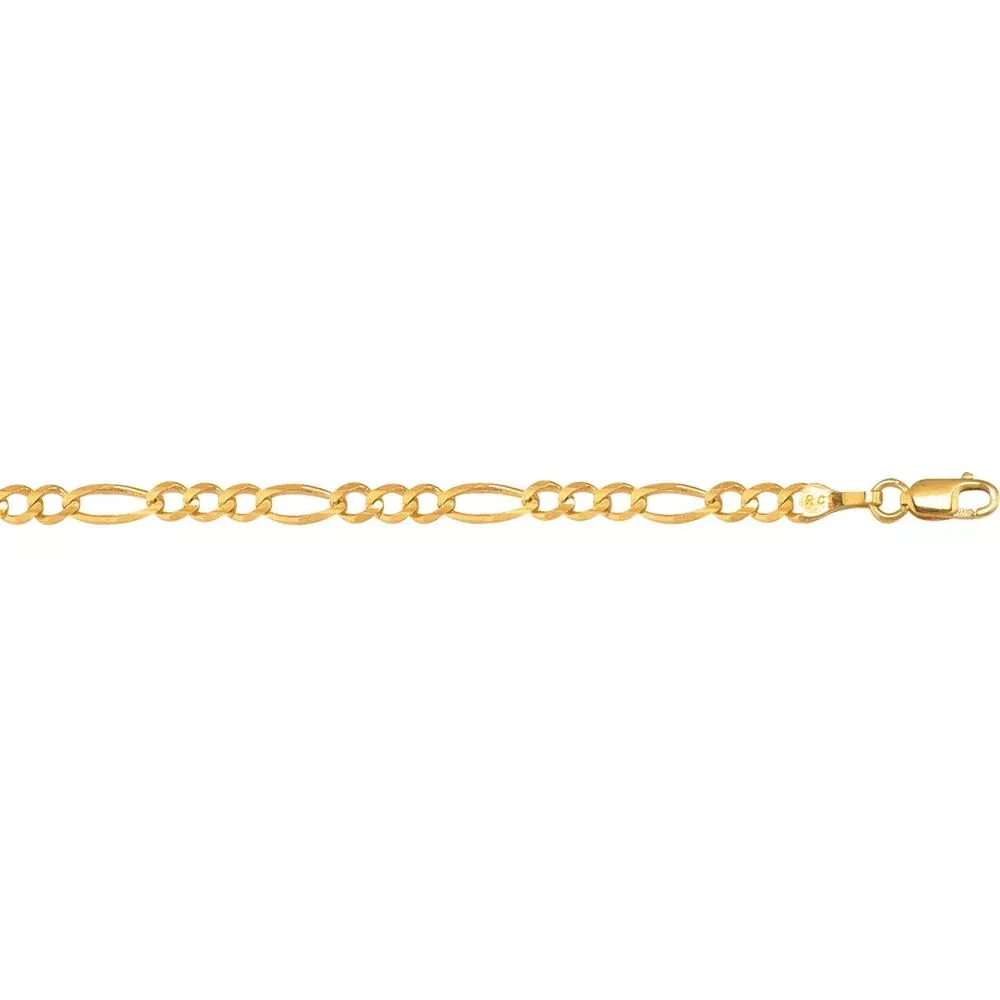 10K Yellow Gold 3.7mm Figaro Chain Bracelet with Diamond Cut Finish - 8" by Orozza Fine Jewelry