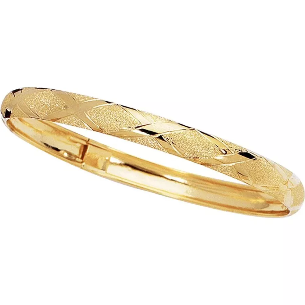 10K Yellow Gold 6mm Polished & Diamond Cut Bangle with Box Closure - 7" by Orozza Fine Jewelry