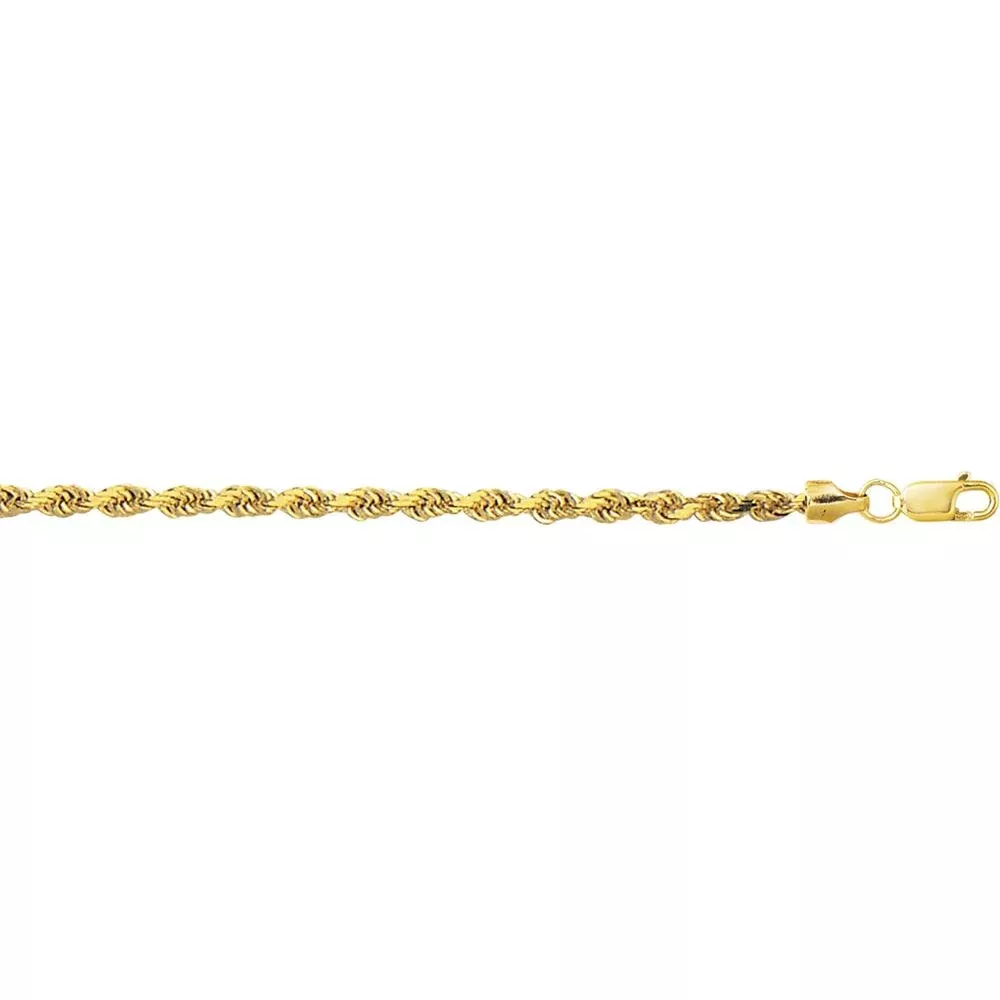 10K Yellow Gold 7" Diamond Cut Lite Rope Chain - 3.2mm by Orozza Fine Jewelry
