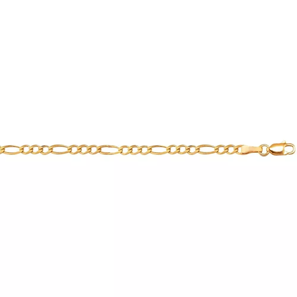 10K Yellow Gold 7" Figaro Chain Bracelet with Diamond-Cut Finish - 2.6mm by Orozza Fine Jewelry
