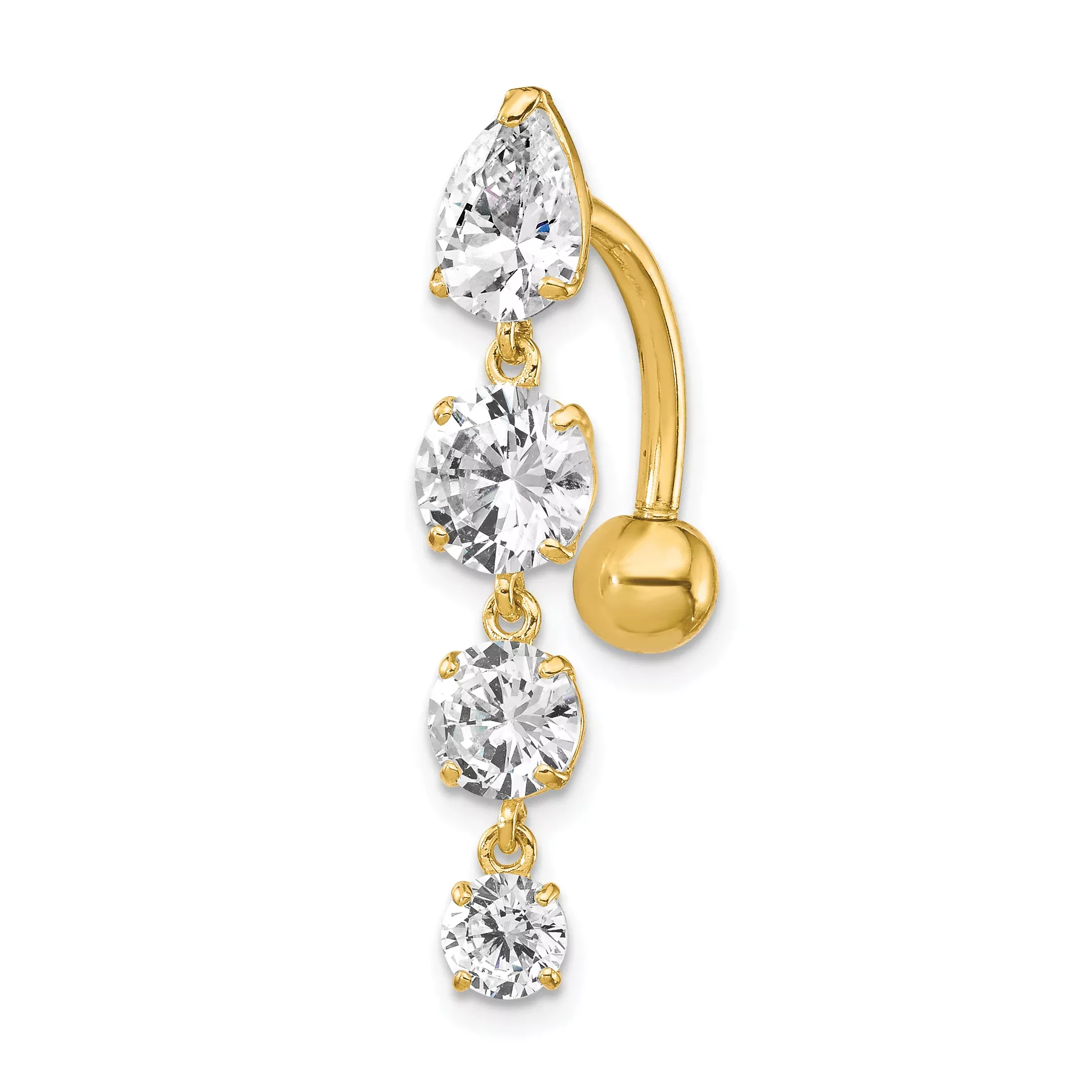 10K Yellow Gold CZ Belly Ring with Elegant Dangle Design