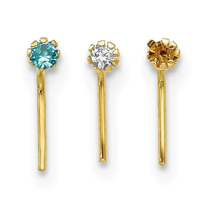 10K Yellow Gold CZ Nose Stud Set with Hollow Die Struck Design