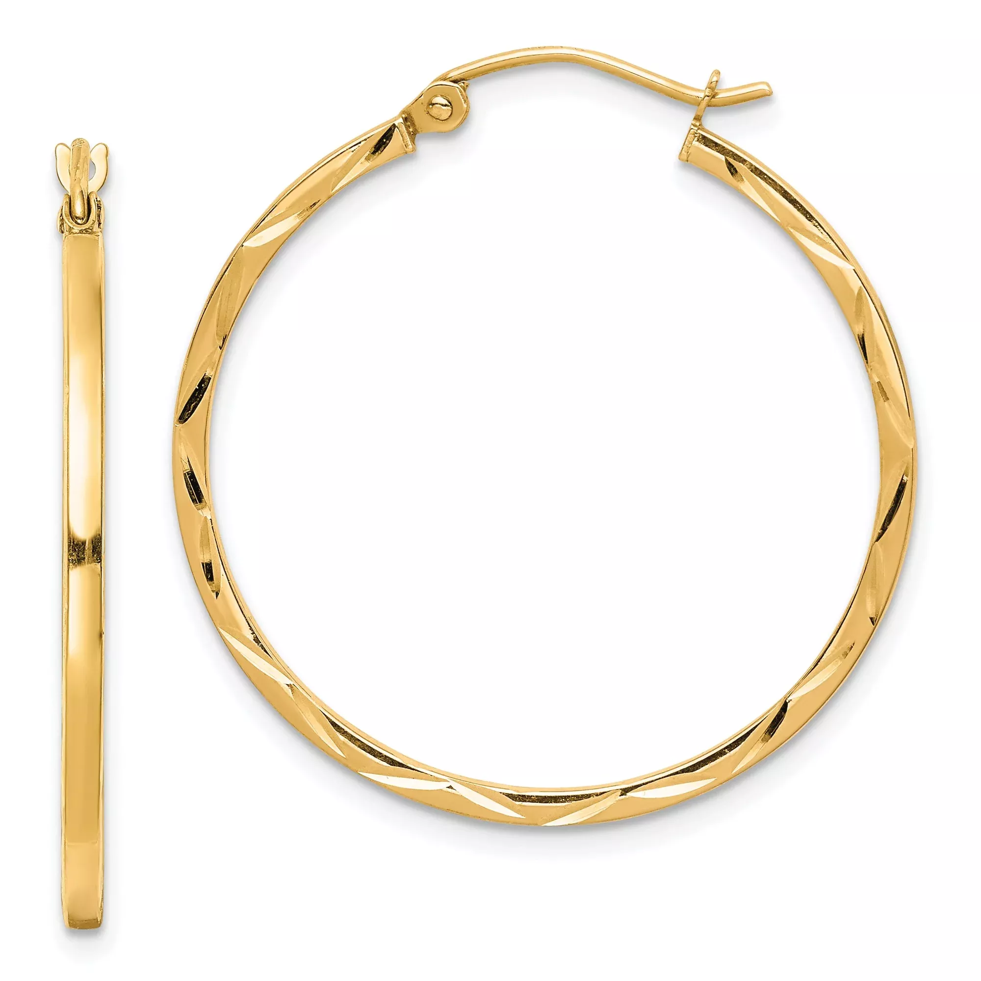 10k Yellow Gold Hoop Earrings with High Polish Finish and Diamond Cut Detailing