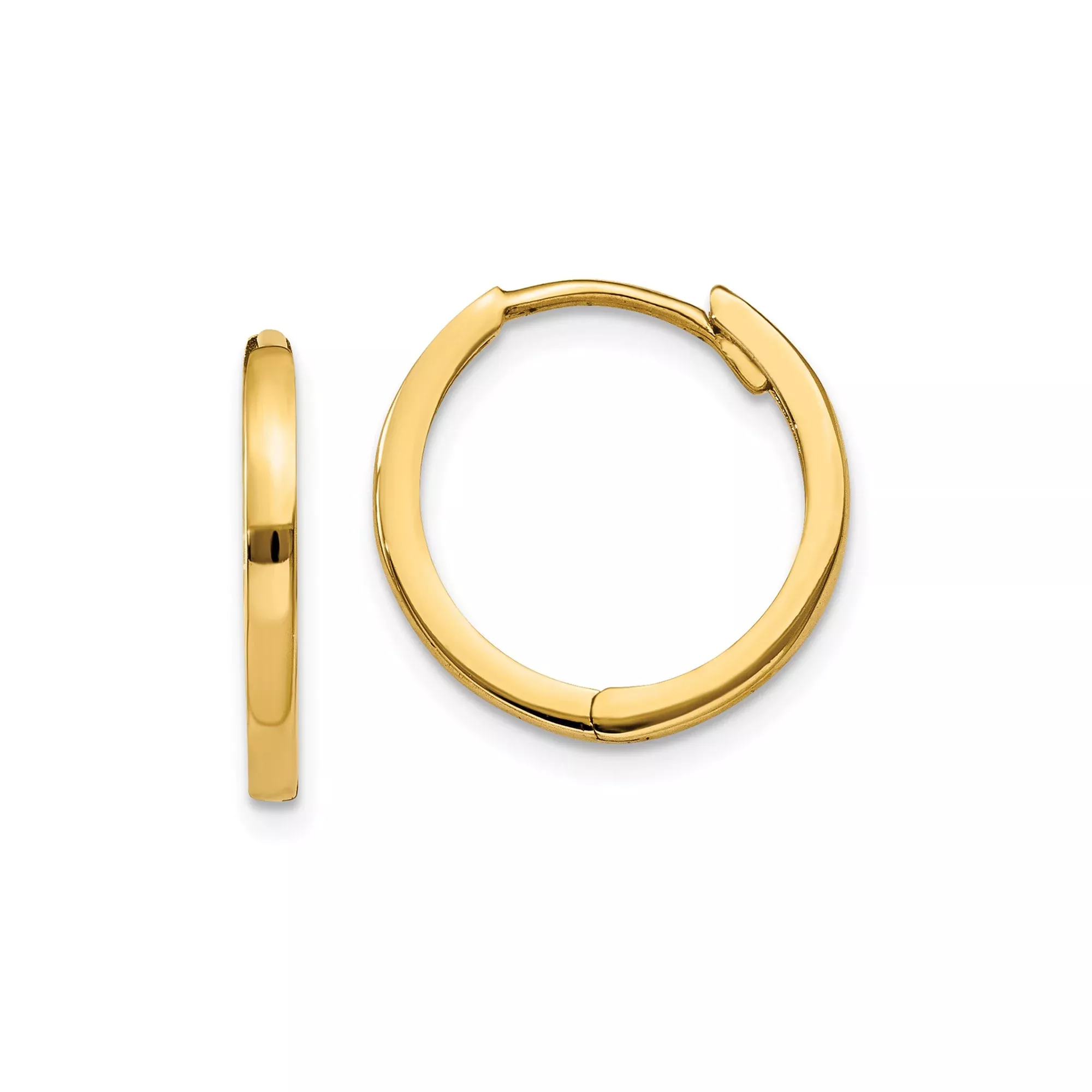 10k Yellow Gold Hoop Earrings with Hinged Closure, Polished Minimalist Design, Unisex Style