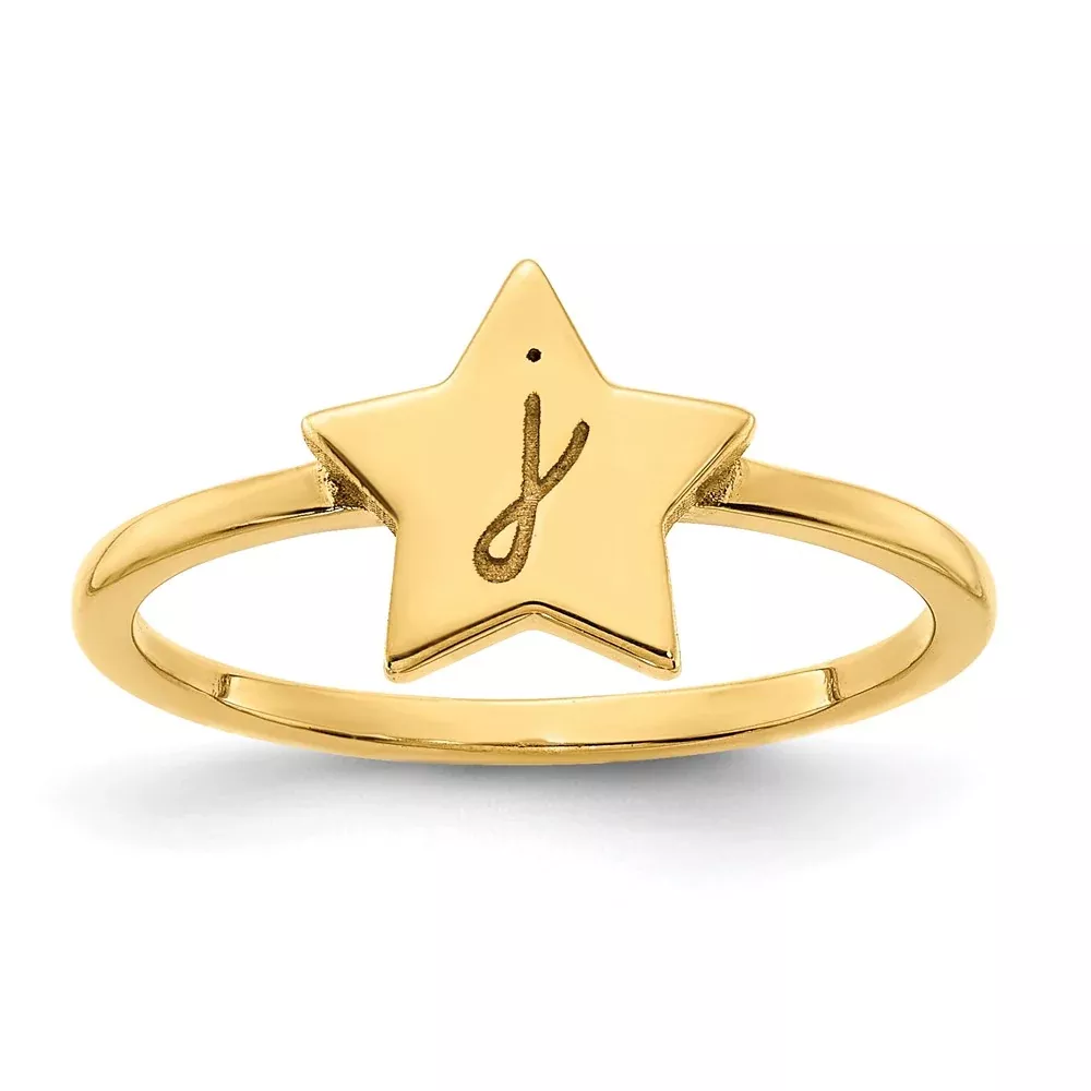 10K Yellow Gold Initial Star Signet Ring