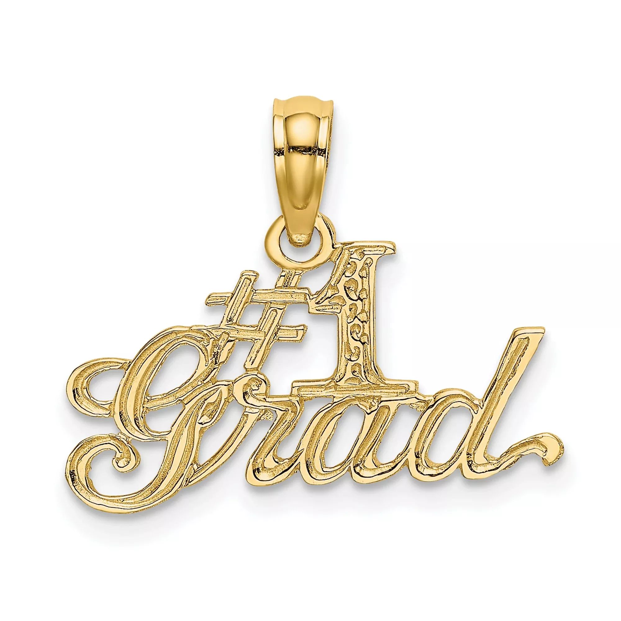 10k Yellow Gold Pendant with Number One Grad Script Design, Polished Finish, Graduation Theme