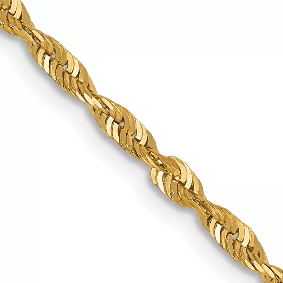 10K Yellow Gold Solid Diamond-Cut Rope Chain Necklace 2mm