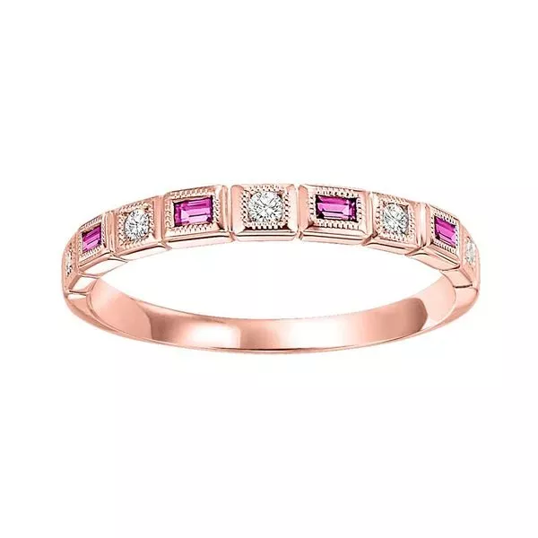 10Kt Rose Gold Diamond 1/12Ctw & Pink Sapphire 1/7Ctw Ring